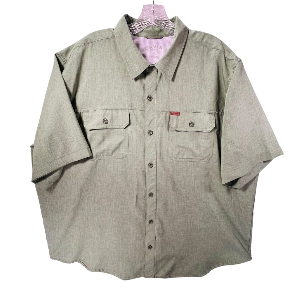 Orvis Mens Green Button Up Shirt XXL Short Sleeve Fishing Hiking Lightweight